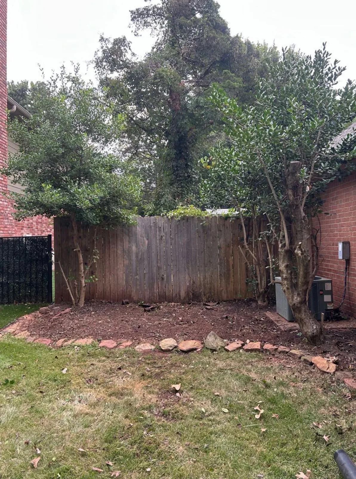 Landscaping bed along a fence.